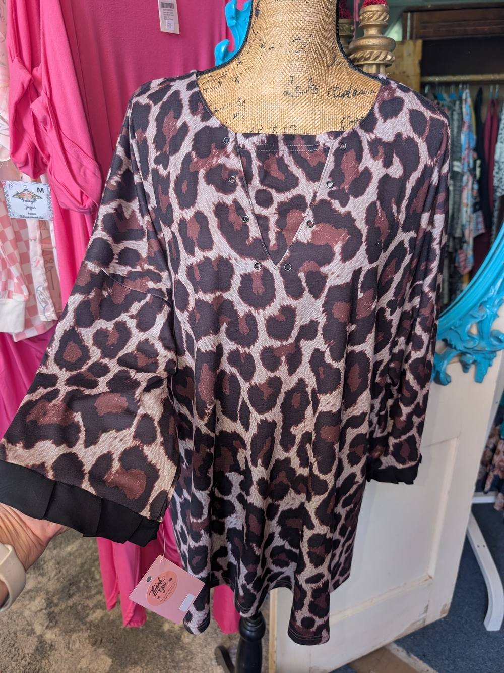Leopard Print Long-Sleeve Blouse - Brown